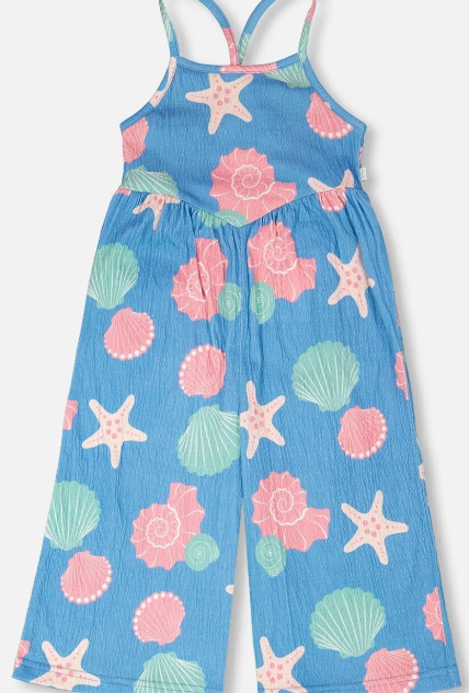 Crinkle Jersey Jumpsuit || Blue Shell Print
