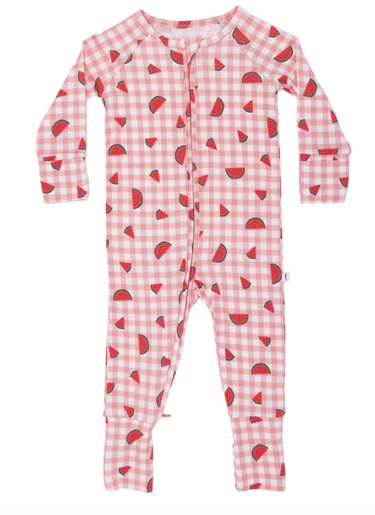 Watermelon Pink Gingham Zip Romper