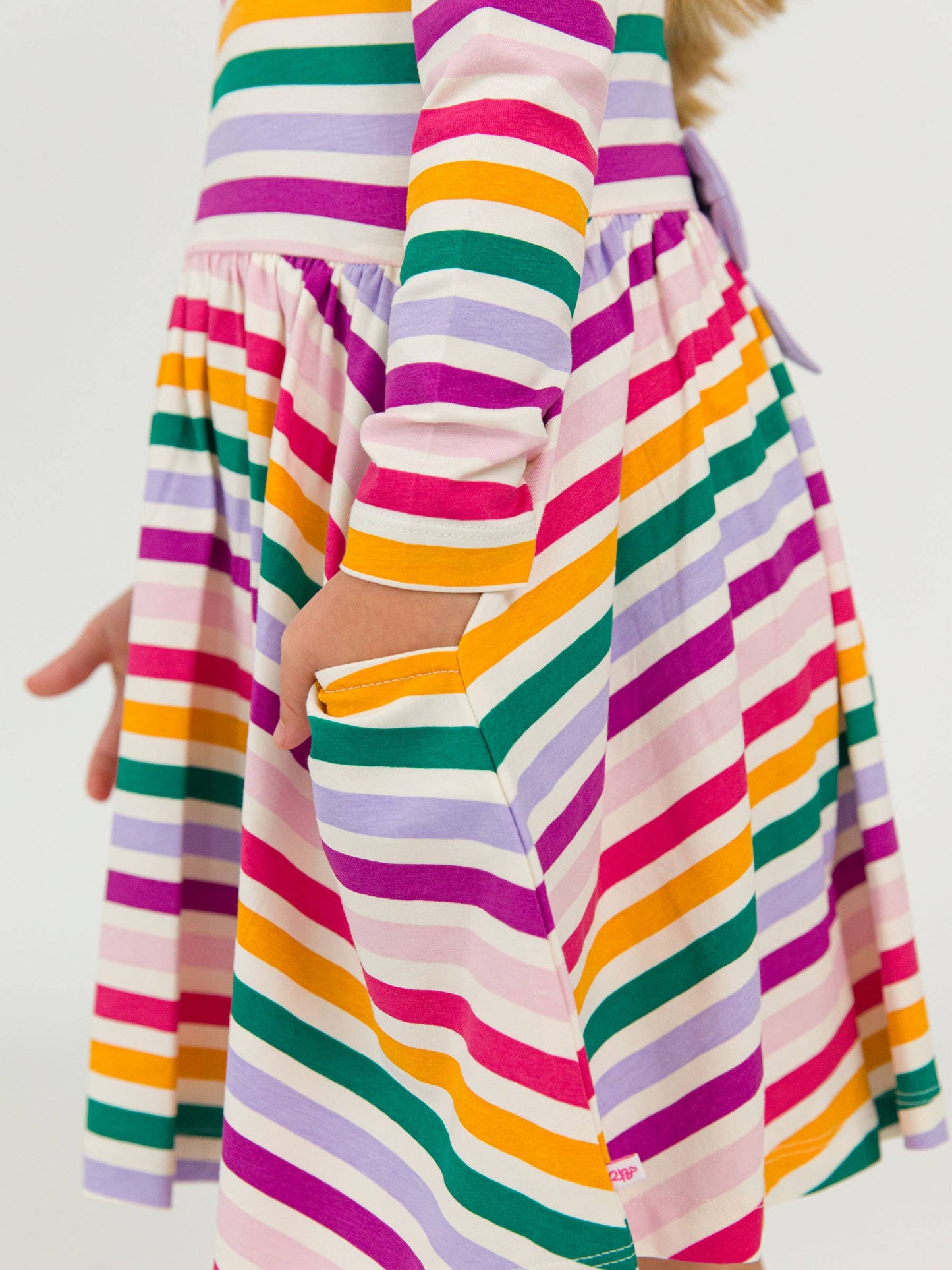 Girls Colorful Rainbow Stripe Knit Long Sleeve Twirl Dress