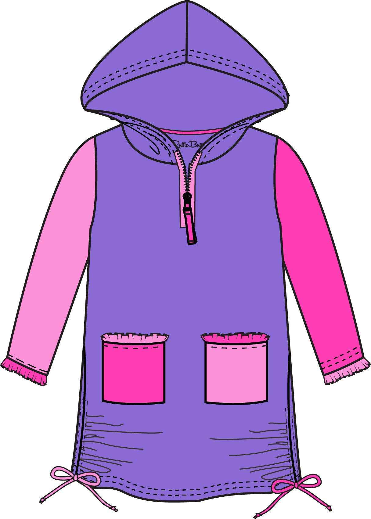Girls Neon Purple Color Block Sun Protective Ruched Quarter-Zip Cover-Up