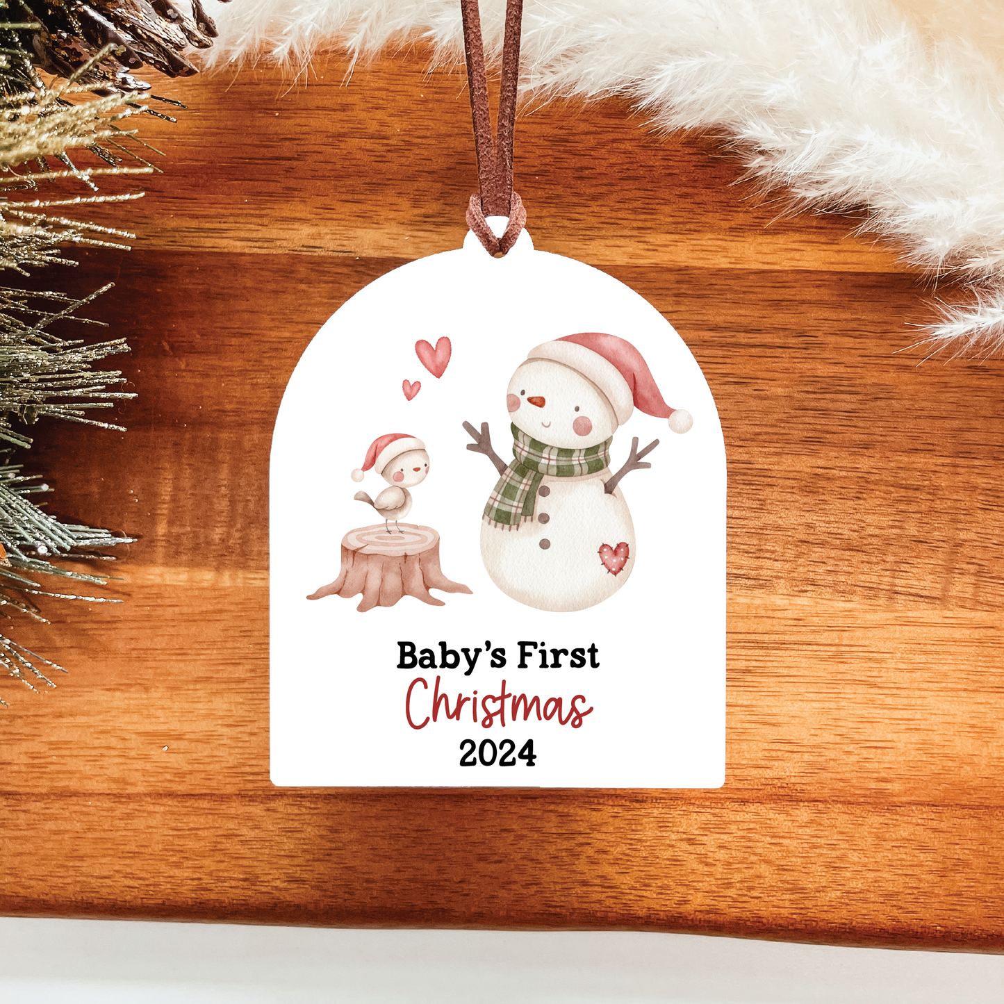 Baby's First Christmas Ornament 2024 | Snowman & Bird Arch