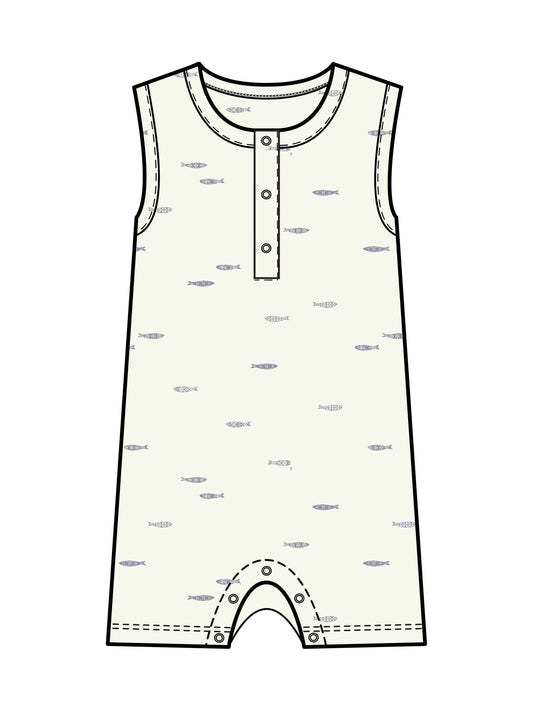 Colored Organics - Organic Baby Nile Romper - Fish / Marino + Rain