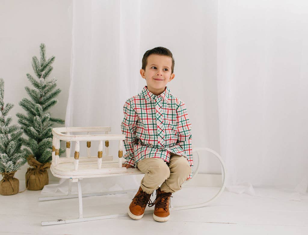 Boys Button Down in Holiday Plaid | Boys Shirt