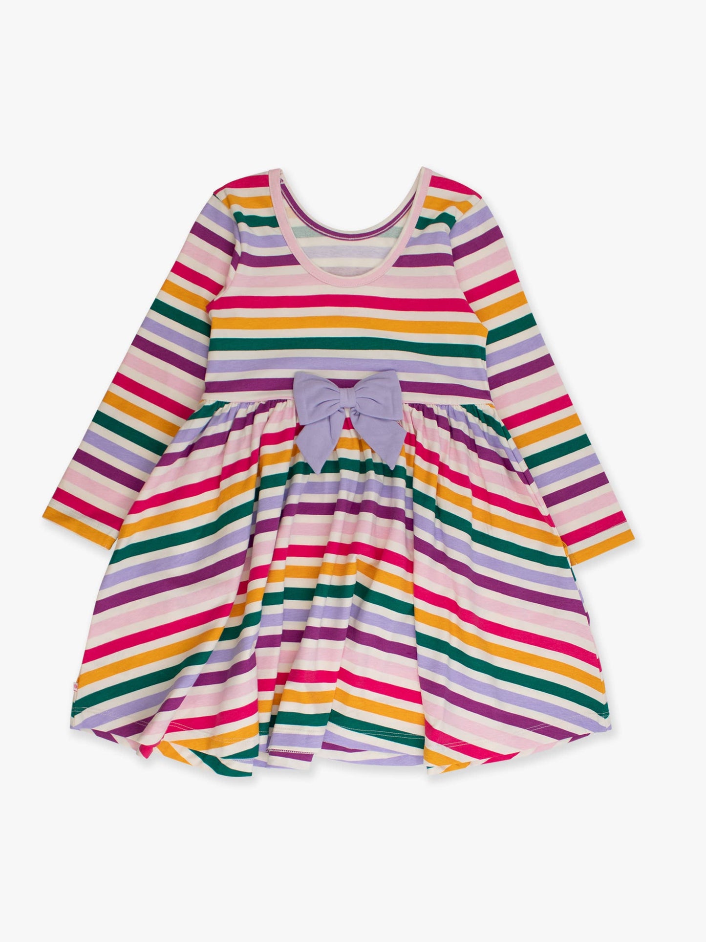 Girls Colorful Rainbow Stripe Knit Long Sleeve Twirl Dress