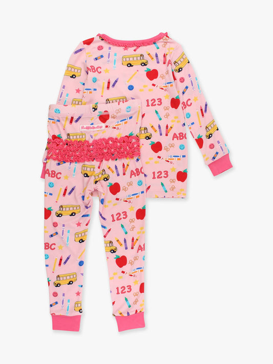 Pink School House Bamboo Viscose Ruffle Long Sleeve Pajama Set
