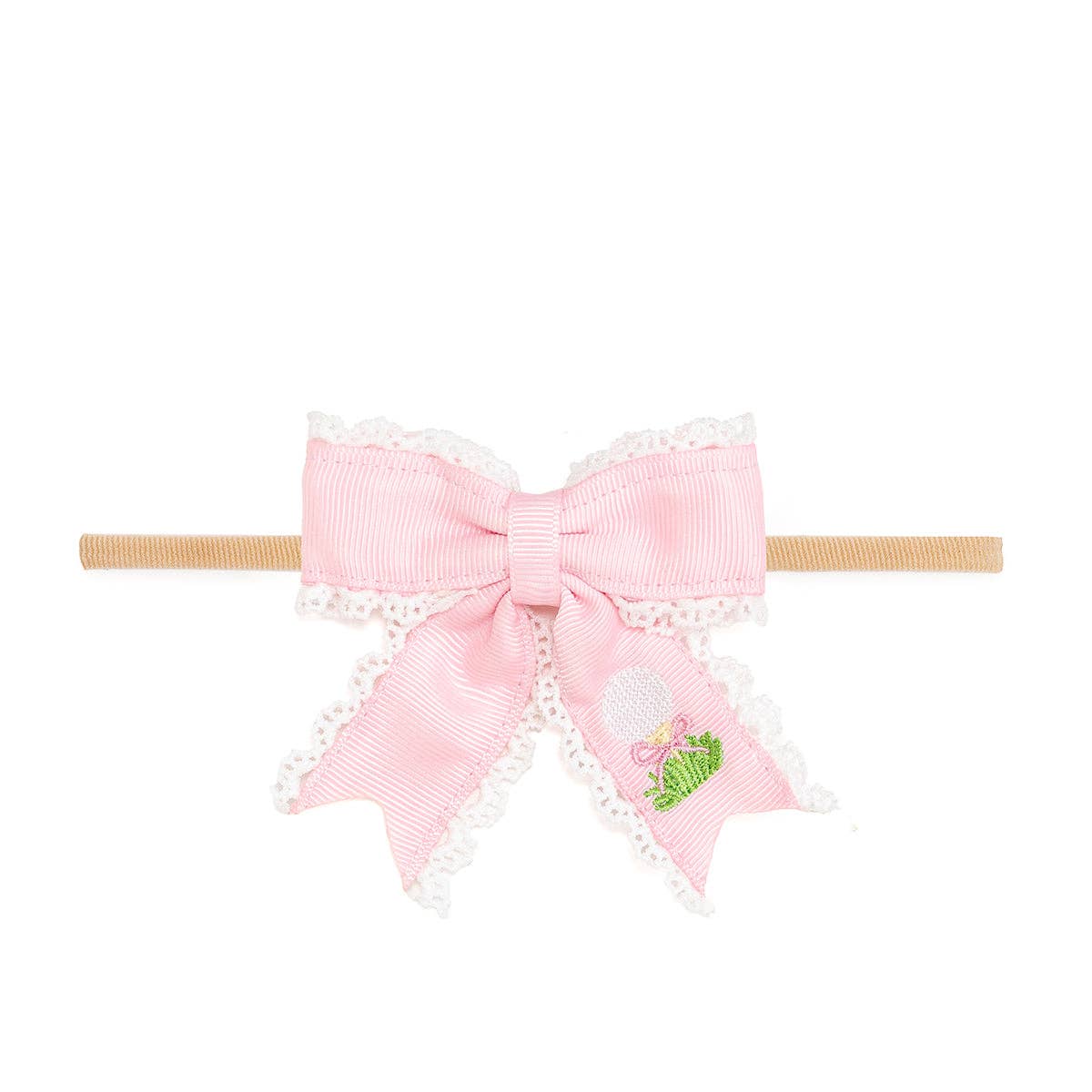 Golf Tee Embroidered Lace Bow Baby Headband - Hair Accessory
