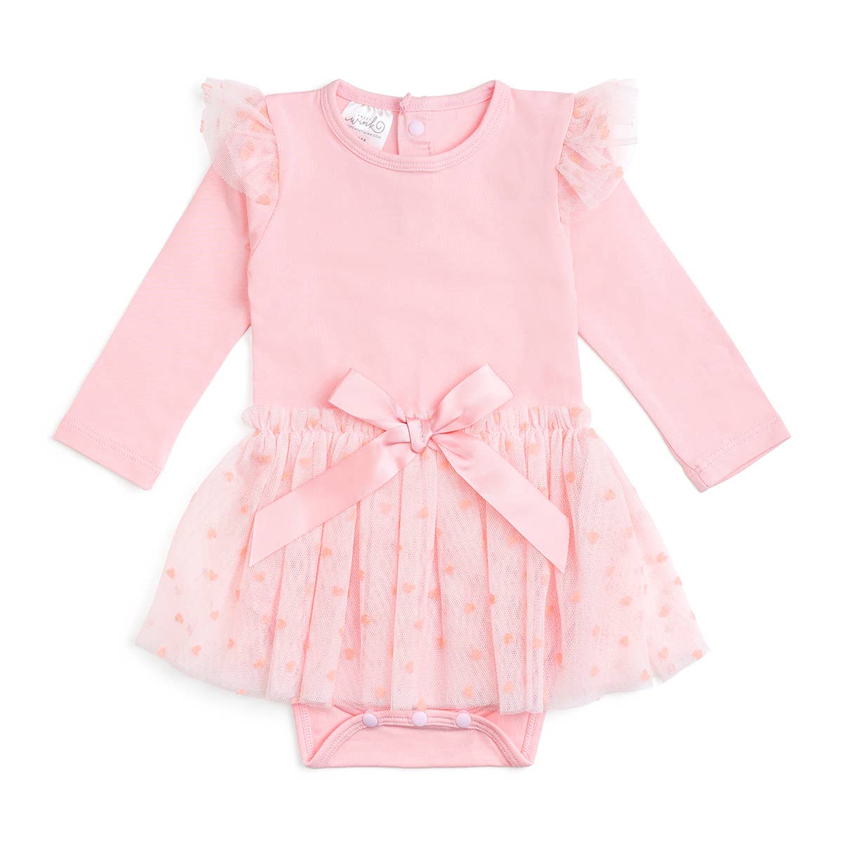 Flocked Heart Valentine's Day Tiered Long Sleeve Tutu Bodysuit