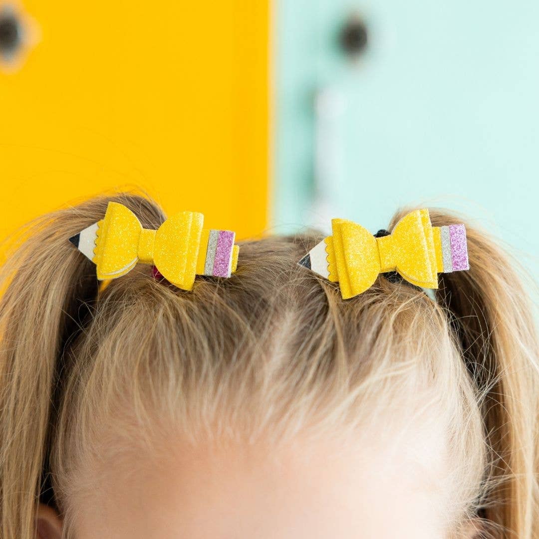Back To School Pencil Bow Clip Set