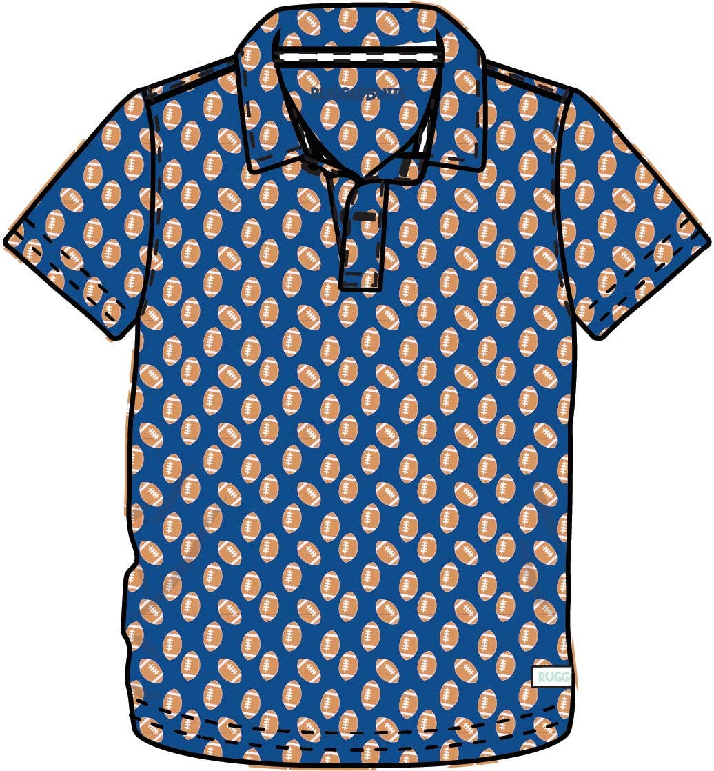Boys Varsity Blue Football Frenzy Knit Short Sleeve Performance Polo