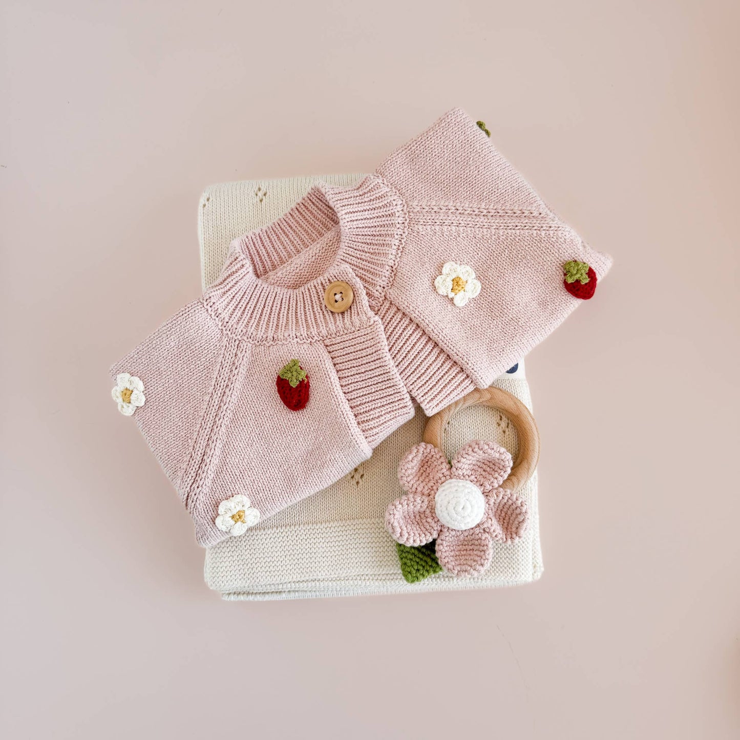 Cotton Strawberry Flower Cardigan Blush Baby Sweater Clothes