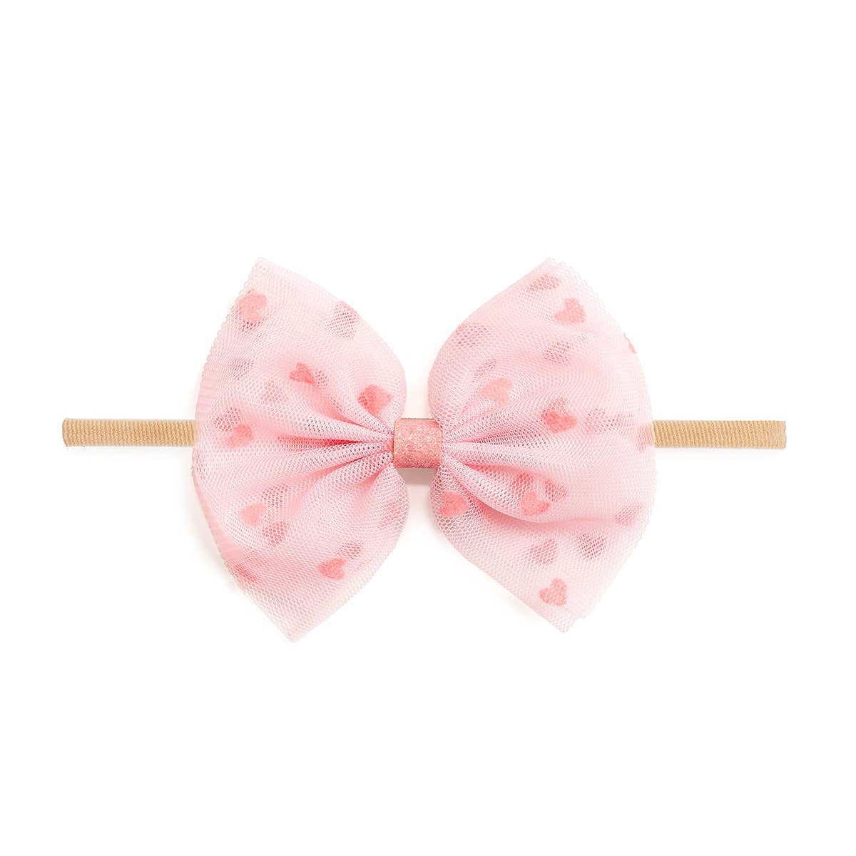 Flocked Heart Valentine's Day Tulle Bow Baby Headband