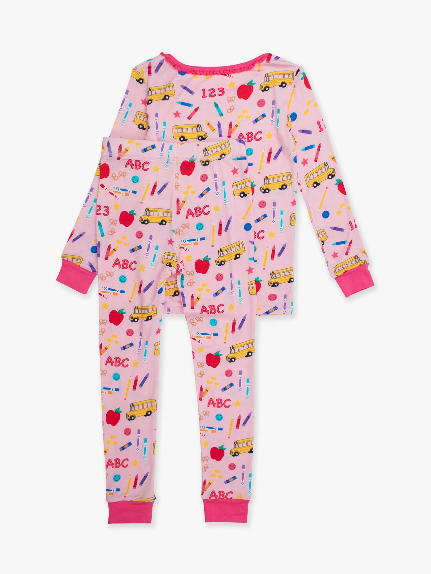 Girls Pink School House Bamboo Viscose Ruffle Long Sleeve Pajama