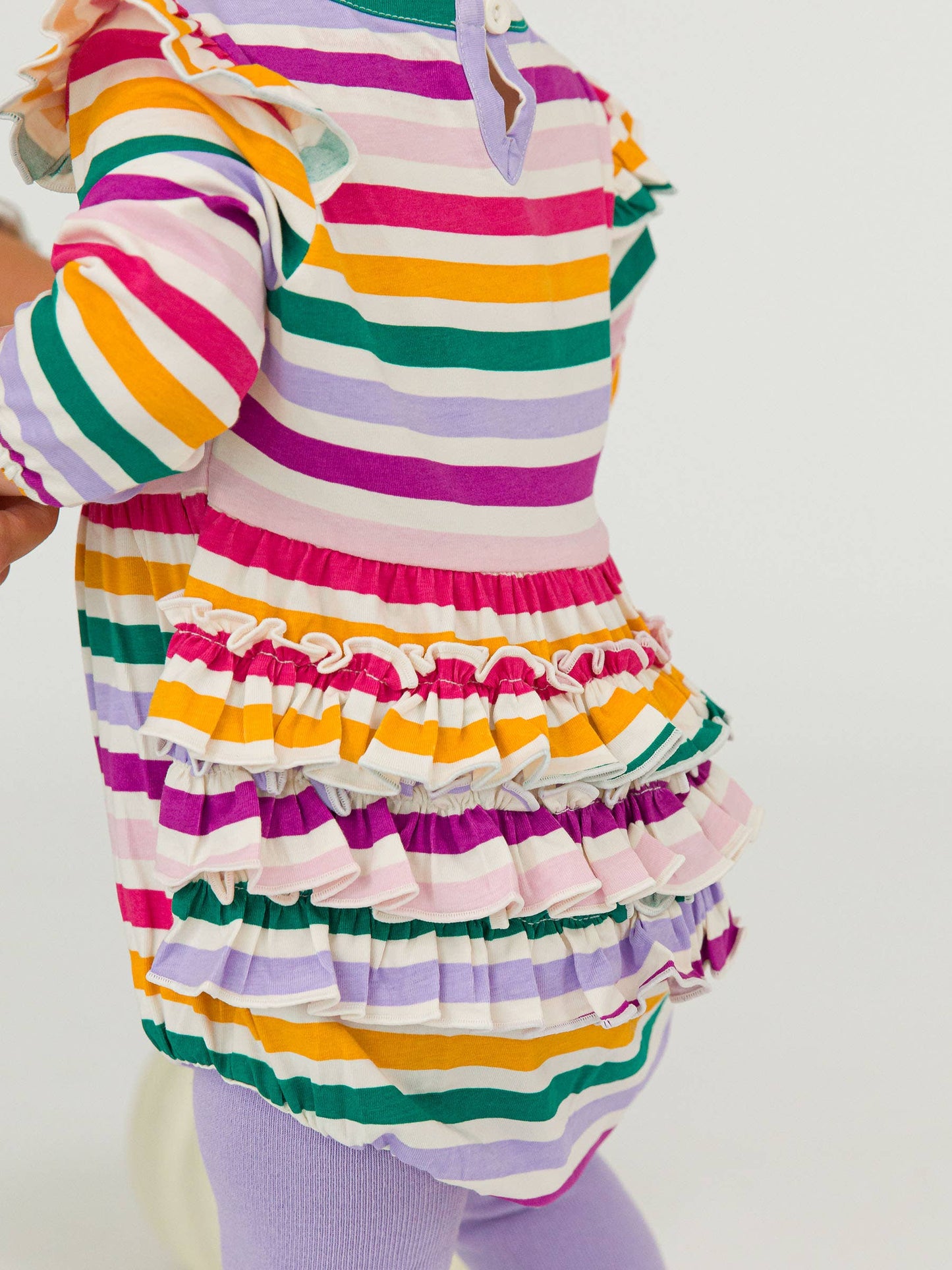 Baby Girls Colorful Rainbow Stripe Knit Long Sleeve Flutter Bubble Romper