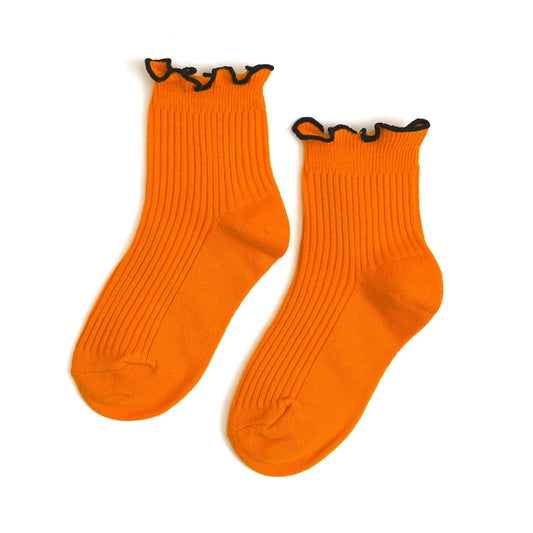 Little Stocking Co. - Ribbed Lettuce Trim Midi Socks - Orange/Black