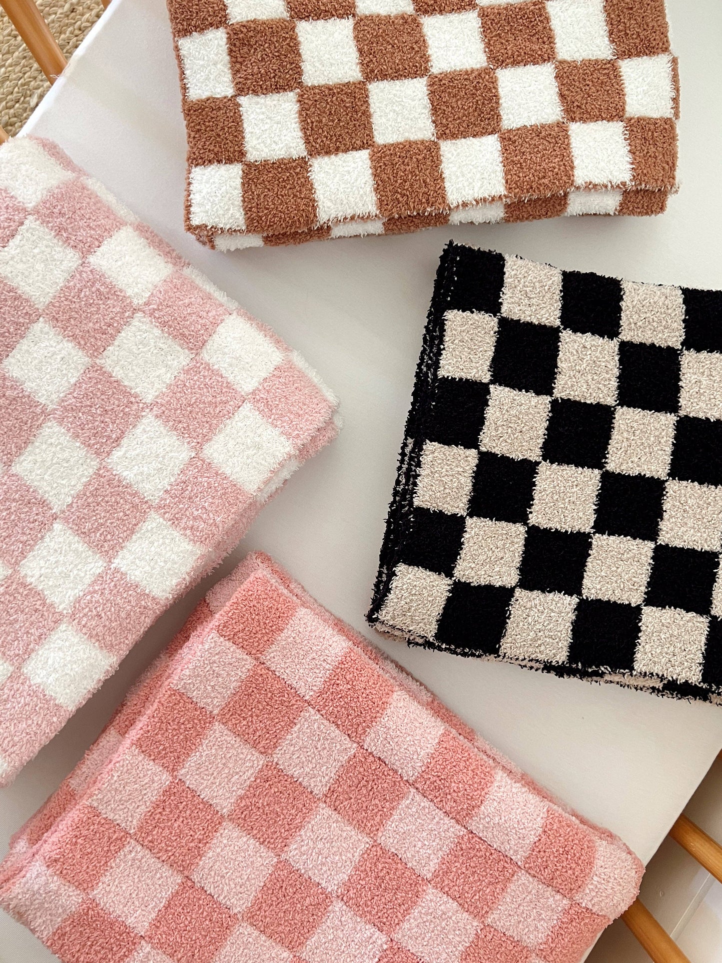 SpearmintLOVE - Phufy® Bliss Checkerboard Blanket, Strawberry/Carnation