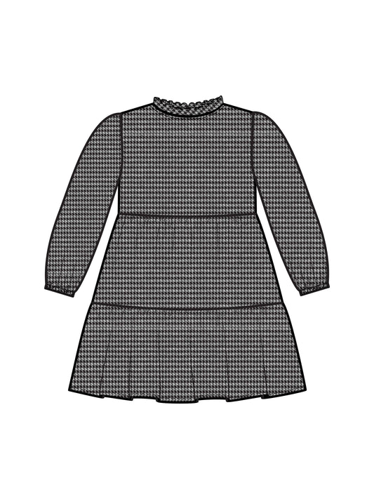 Colored Organics - Neela Flannel Ruffle Neckline Dress - Houndstooth