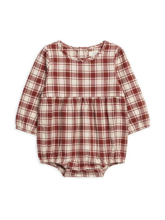 Colored Organics - Bristol Flannel Long Sleeve Bubble Romper - Garnet Plaid