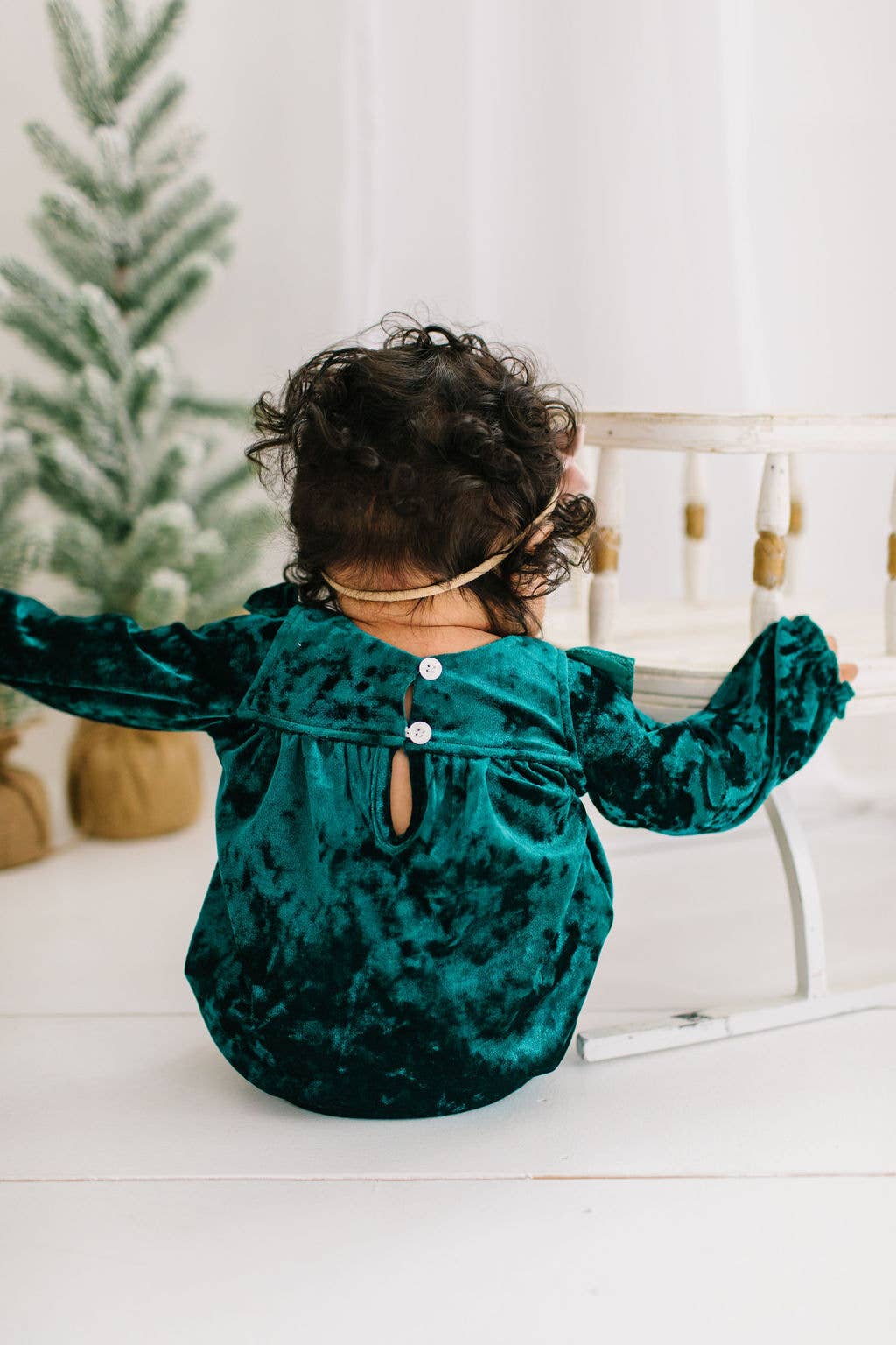 Hayley Romper in Green Crushed Velvet | Baby Clothing