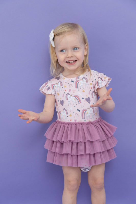 Rainbow Unicorn Baby Tulle Skirted Bodysuit