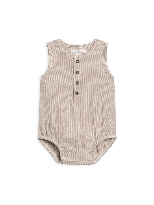 Organic Wren Seersucker Bubble Romper - Shore Stripe/Truffle