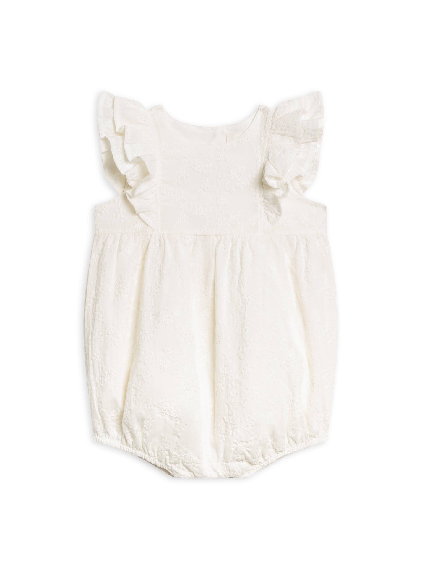 Organic Elowyn Eyelet Ruffle Bubble Romper - Coconut