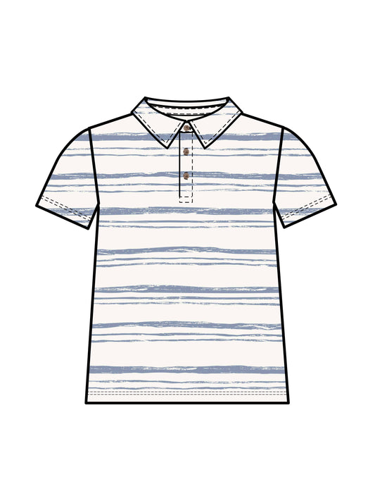 Organic Ben Short Sleeve Polo - Wave Stripe / Rain