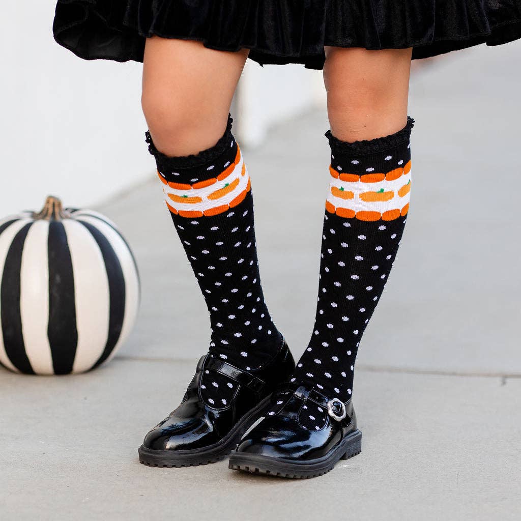 Pumpkin Dot Lace Top Knee High Socks