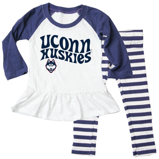 UConn Huskies NCAA Infant Girls Ruffle Raglan Set