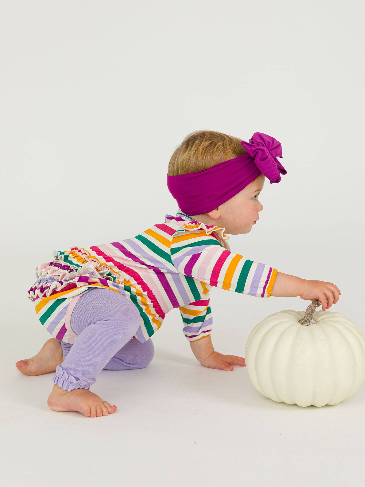 Baby Girls Colorful Rainbow Stripe Knit Long Sleeve Flutter Bubble Romper