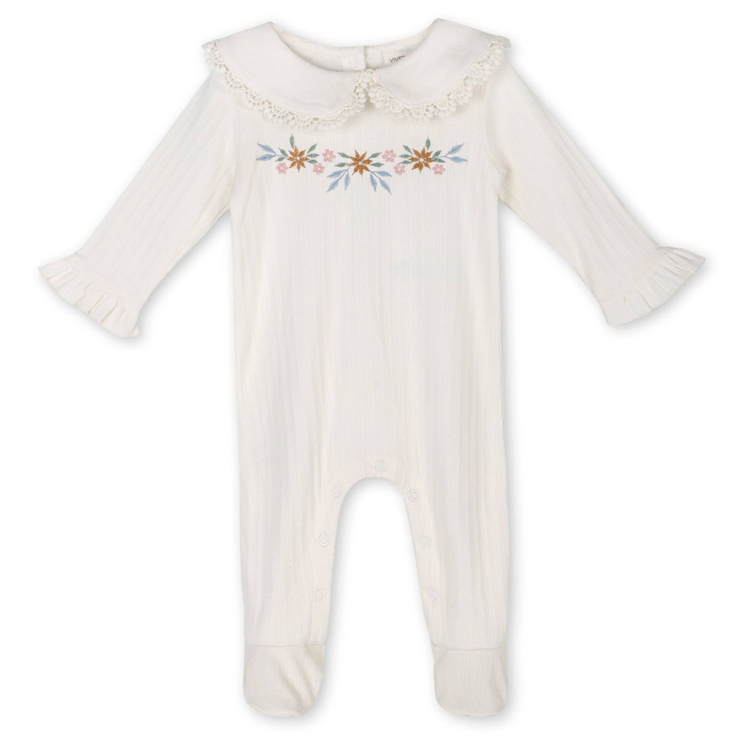 Viverano Organics - Floral Embroidered Pointelle & Ruffle Baby Footie (Organic)