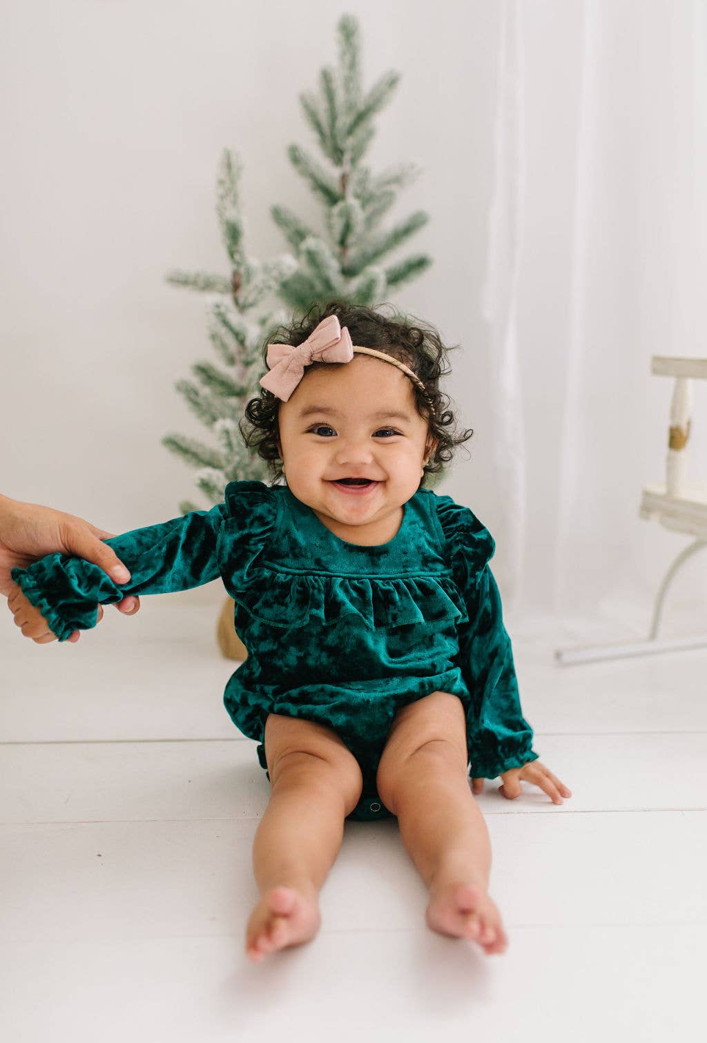Hayley Romper in Green Crushed Velvet | Baby Clothing