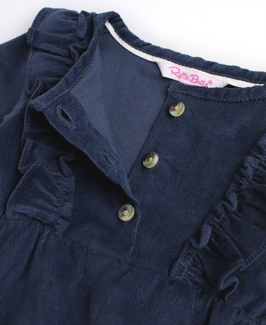 Baby Girls Dark Navy Stretch Corduroy Waterfall Bubble Romper