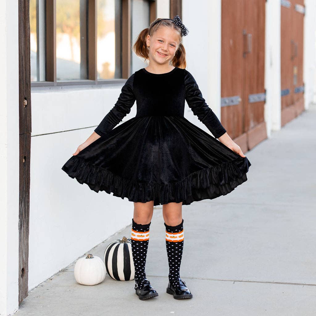 Pumpkin Dot Lace Top Knee High Socks