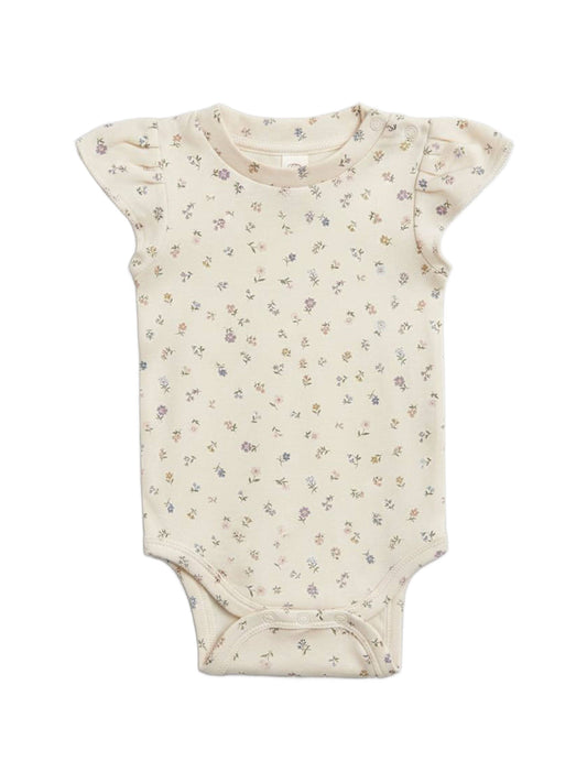 Colored Organics - Pearl Petal Sleeve Bodysuit - Petaline Floral / Fog + Fern