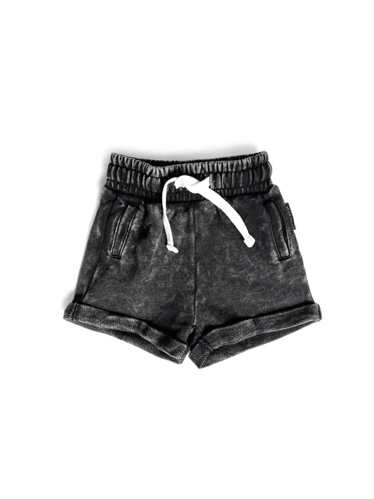 Black Acid Wash Shorts
