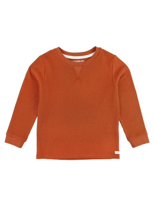 Rust Waffle Knit Long Sleeve Crew Neck Shirt