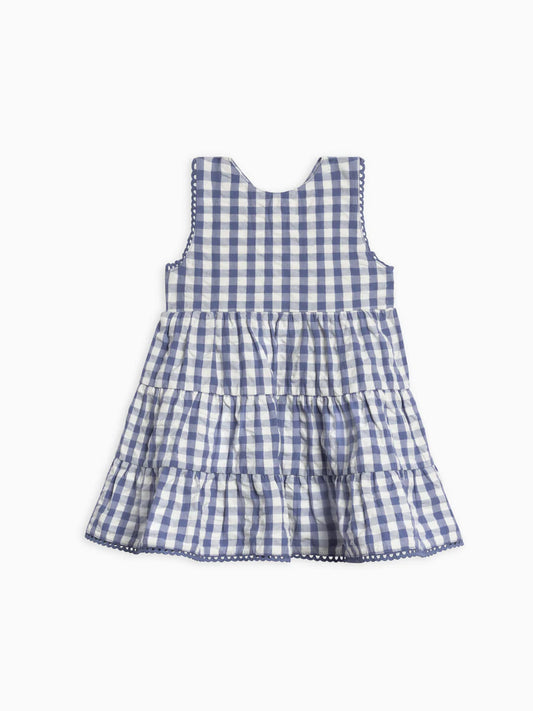 Organic Zoey Seersucker Tiered Dress - Marino Gingham