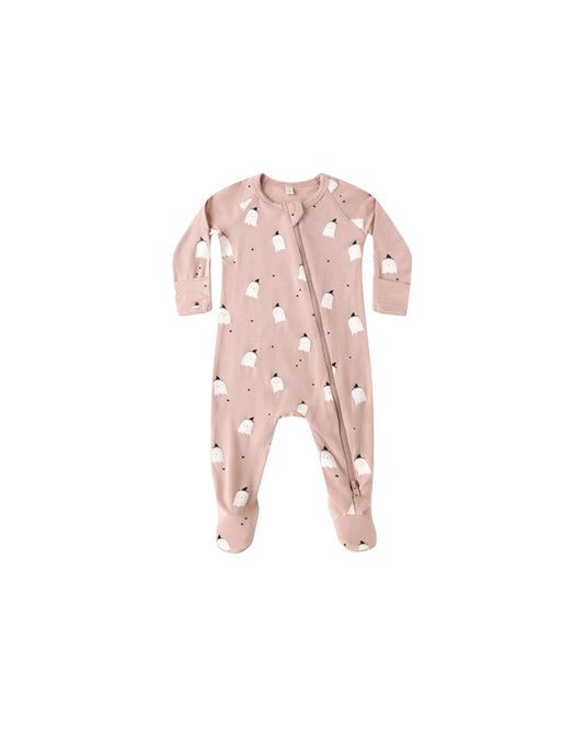 BAMBOO ZIP FOOTIE || PINK GHOSTS