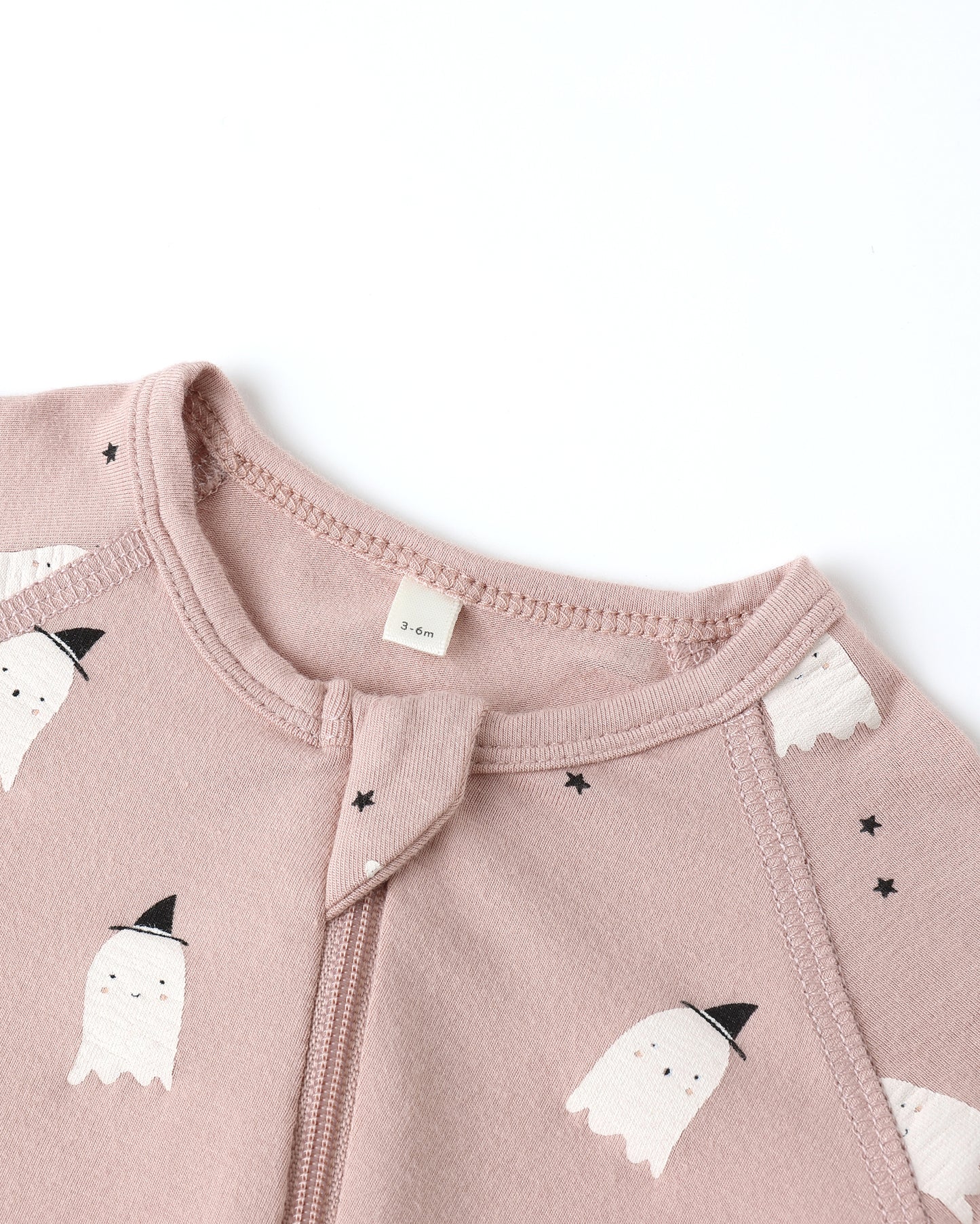 BAMBOO ZIP FOOTIE || PINK GHOSTS