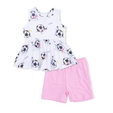 Soccer Balls Playing Soccer Pink - Peplum Tank Top and Bike Short