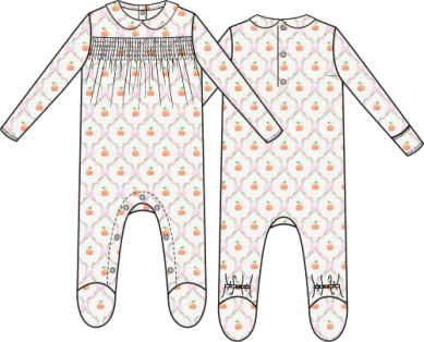 Pretty Pumpkin Trellis - Smocked Peter Pan Snap Footie