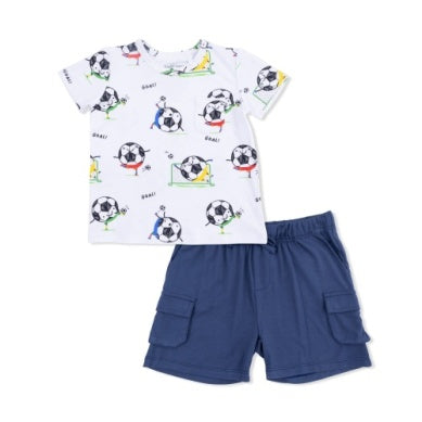 Soccer Balls Playing Soccer Blue - Crew Neck Tee with Cargo Short