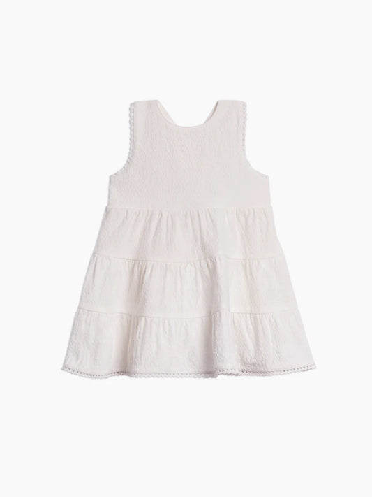 Organic Zoey Seersucker Tiered Dress - Coconut
