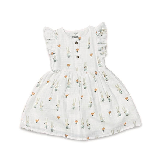 Bunny Ruffle & Button Flare Baby Dress+Bloomer (Organic)